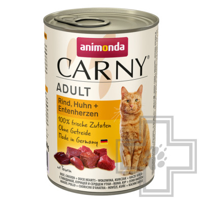 Carny Adult Консервы для взрослых кошек, паштет с говядиной, курицей и сердцем идейки