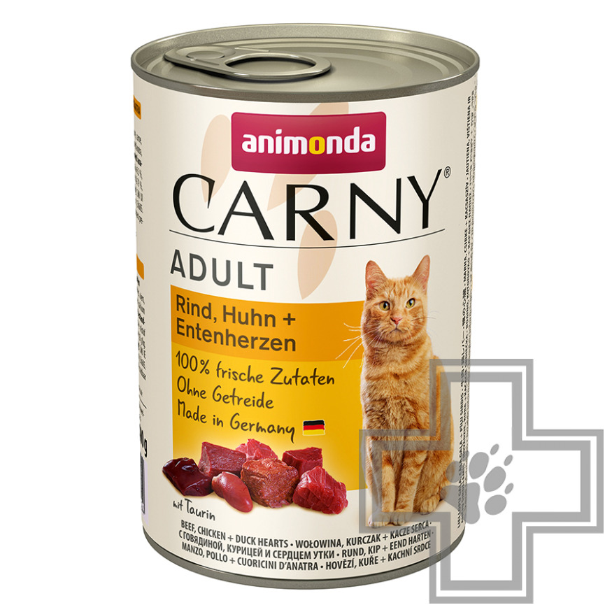 Carny Adult Консервы для взрослых кошек, паштет с говядиной, курицей и сердцем идейки