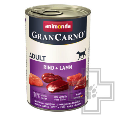 GranCarno Консервы для взрослых собак, кусочки с говядиной и ягнёнком
