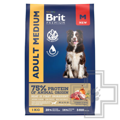 Брит Dog Adult Medium Корм для взрослых собак средних пород, с индейкой и телятиной