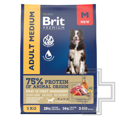 Брит Dog Adult Medium Корм для взрослых собак средних пород, с индейкой и телятиной