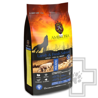 Ambrosia Adult All Breeds Корм беззерновой для взрослых собак всех пород, с ягненком и лососем