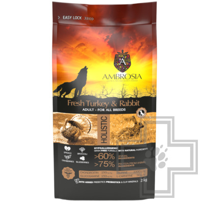 Ambrosia Adult All Breeds Корм беззерновой для взрослых собак всех пород, с индейкой и кроликом