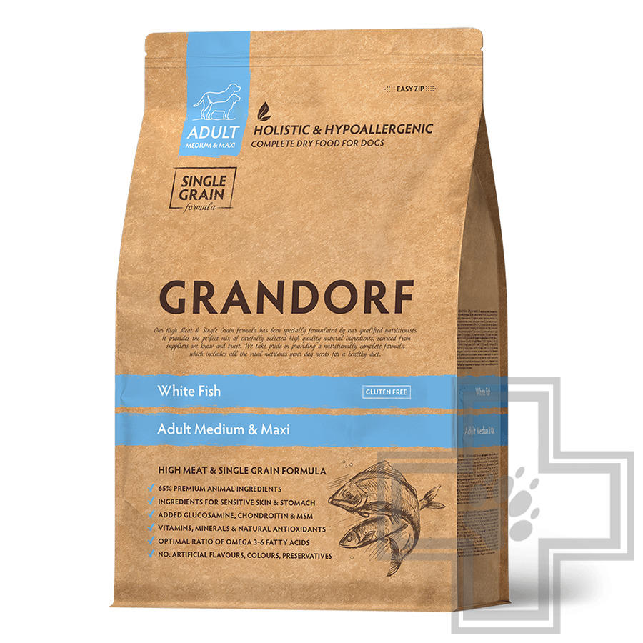 Grandorf Корм для взрослых собак средних и крупных пород, с белой рыбой