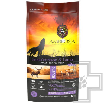 Ambrosia Adult All Breeds Корм беззерновой для взрослых собак всех пород, с олениной и ягненком
