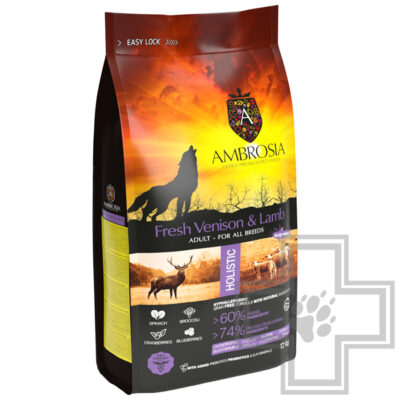 Ambrosia Adult All Breeds Корм беззерновой для взрослых собак всех пород, с олениной и ягненком