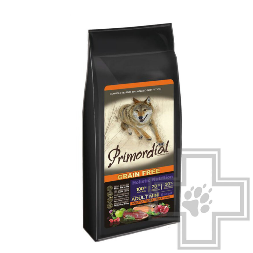 Primordial Grain Free Mini Adult Корм для взрослых собак мелких пород, с форелью и уткой Primordial Grain Free Mini Adult Корм для взрослых собак мелких пород, с форелью и уткой