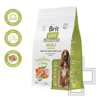 Brit Care Adult Healthy Skin&Shiny Coat Корм для взрослых собак средних пород, с лососем и индейкой