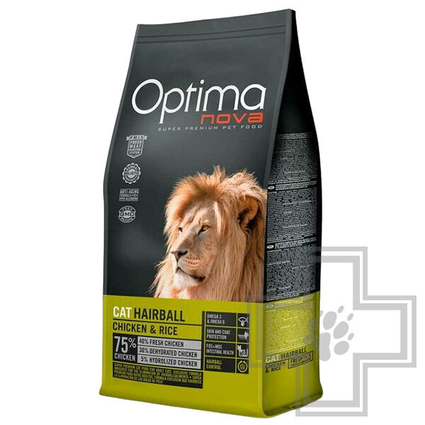 Optima Nova Cat Hairball Корм для взрослых кошек для выведения шерсти, с курицей и рисом