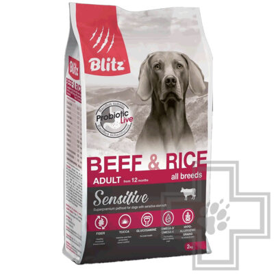 Blitz Sensitive Корм для взрослых собак всех пород с чувствительным пищеварением, с говядиной