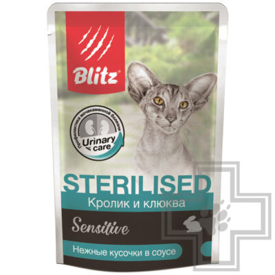 Blitz Sensitive Пресервы для стерилизованных кошек, с кроликом и клюквой