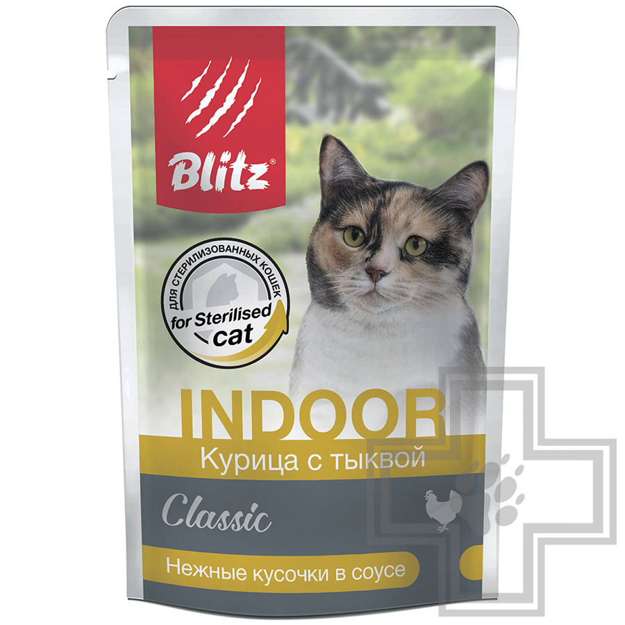 Blitz Indoor Classic Пресервы для взрослых стерилизованных кошек, с курицей и тыквой