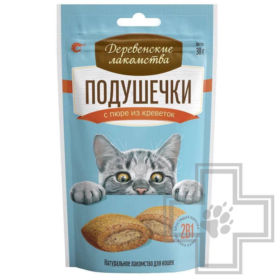 Деревенские лакомства Подушечки с пюре из креветок для кошек