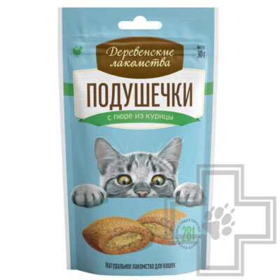 Деревенские лакомства Подушечки с пюре из курицы для кошек