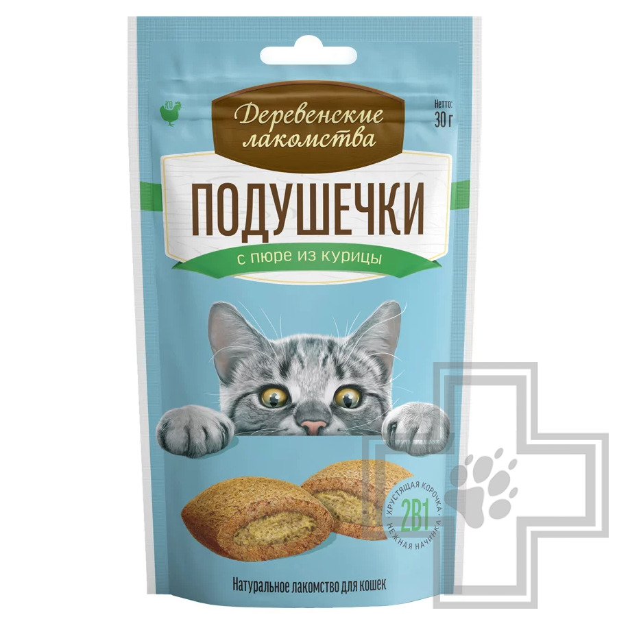 Деревенские лакомства Подушечки с пюре из курицы для кошек