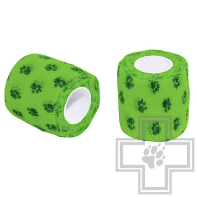 VETЗАБОТА Бинт ветеринарный самофиксирующийся, зеленый с лапками