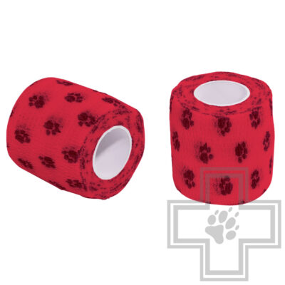VETЗАБОТА Бинт ветеринарный самофиксирующийся, красный с лапками