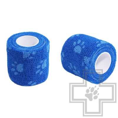 VETЗАБОТА Бинт ветеринарный самофиксирующийся, синий с лапками