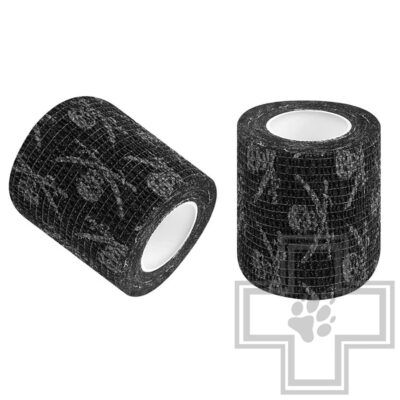 VETЗАБОТА Бинт ветеринарный самофиксирующийся, черный с черепами