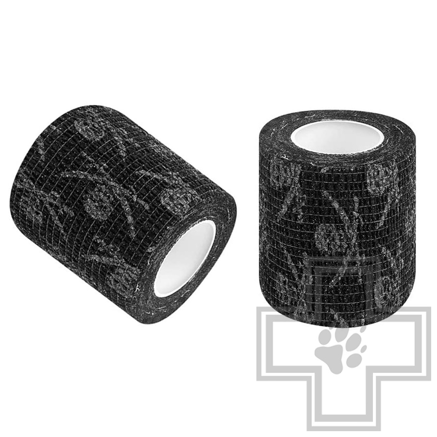 VETЗАБОТА Бинт ветеринарный самофиксирующийся, черный с черепами