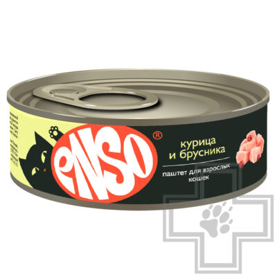 ENSO Консервы для взрослых кошек, с курицей и брусникой