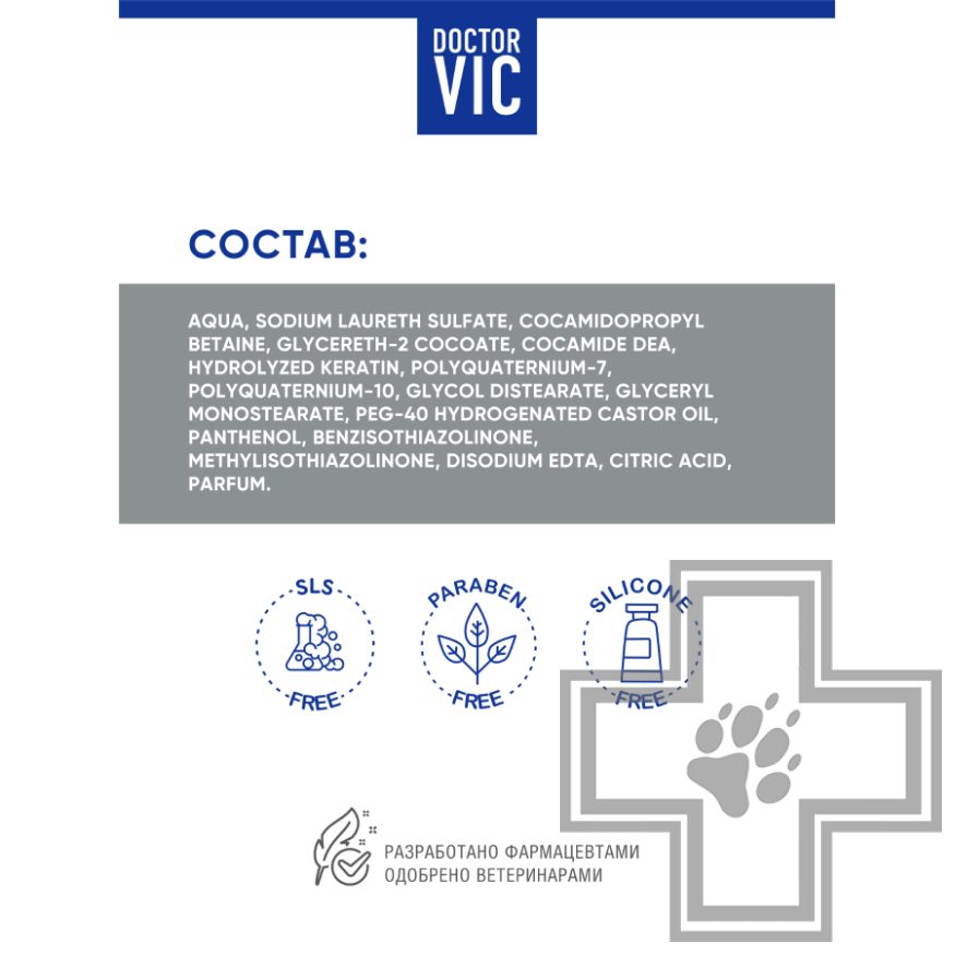Doctor VIC Шампунь-кондиционер с кератином и провитамином В5 для длинношерстных собак
