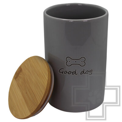 №1 Емкость керамическая с деревянной крышкой с уплотнителем для корма