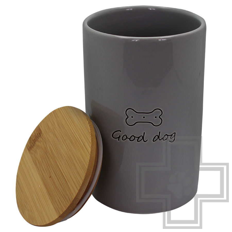 №1 Емкость керамическая с деревянной крышкой с уплотнителем для корма