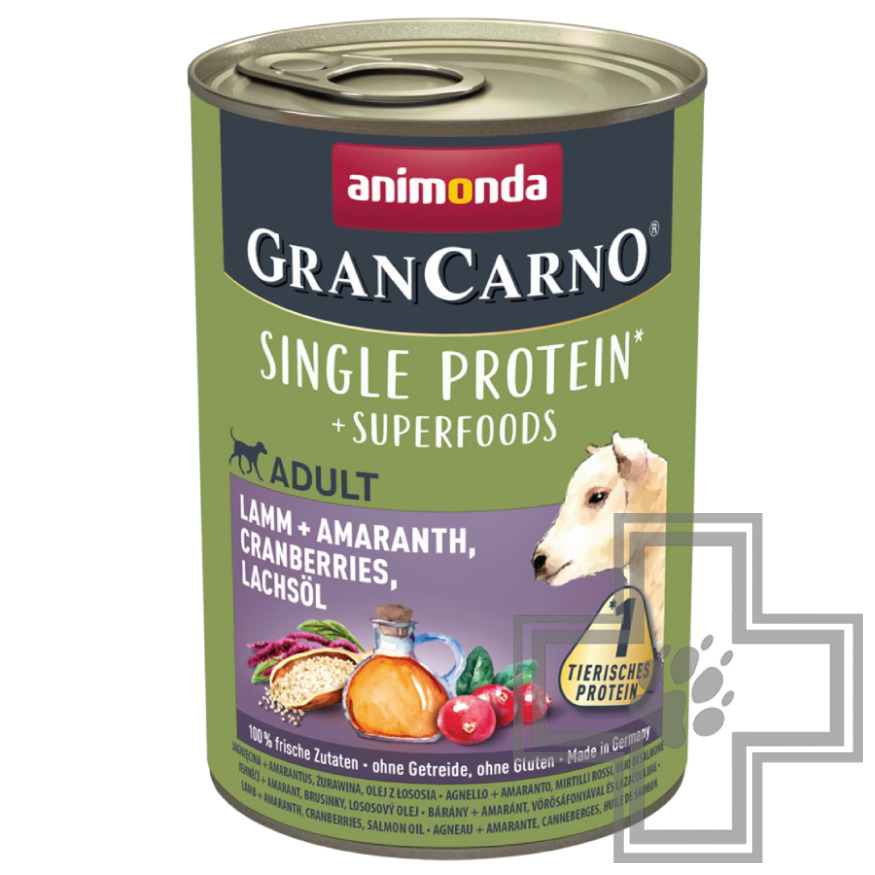 Gran Carno Superfoods Консервы для взрослых собак всех пород, с ягненком, амарантом и клюквой