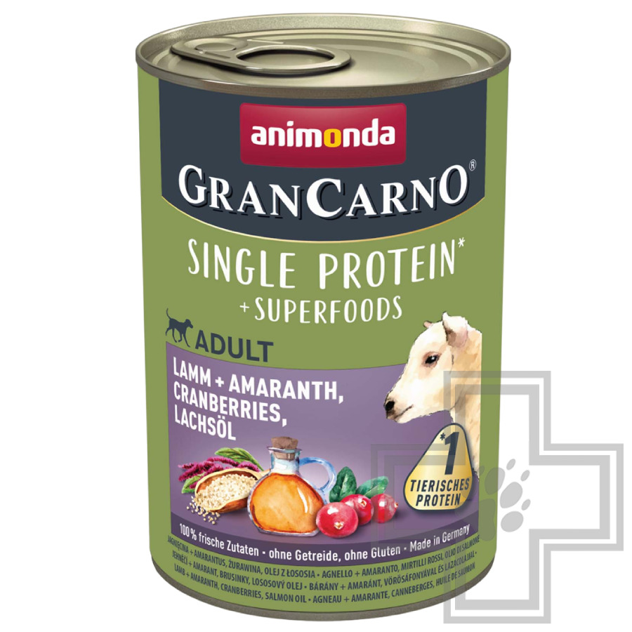 Gran Carno Superfoods Консервы для взрослых собак всех пород, с ягненком, амарантом и клюквой