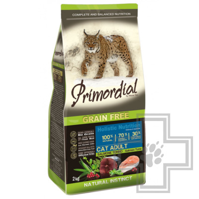 Primordial Grain Free Adult Salmon Корм для взрослых кошек, с лососем и тунцом