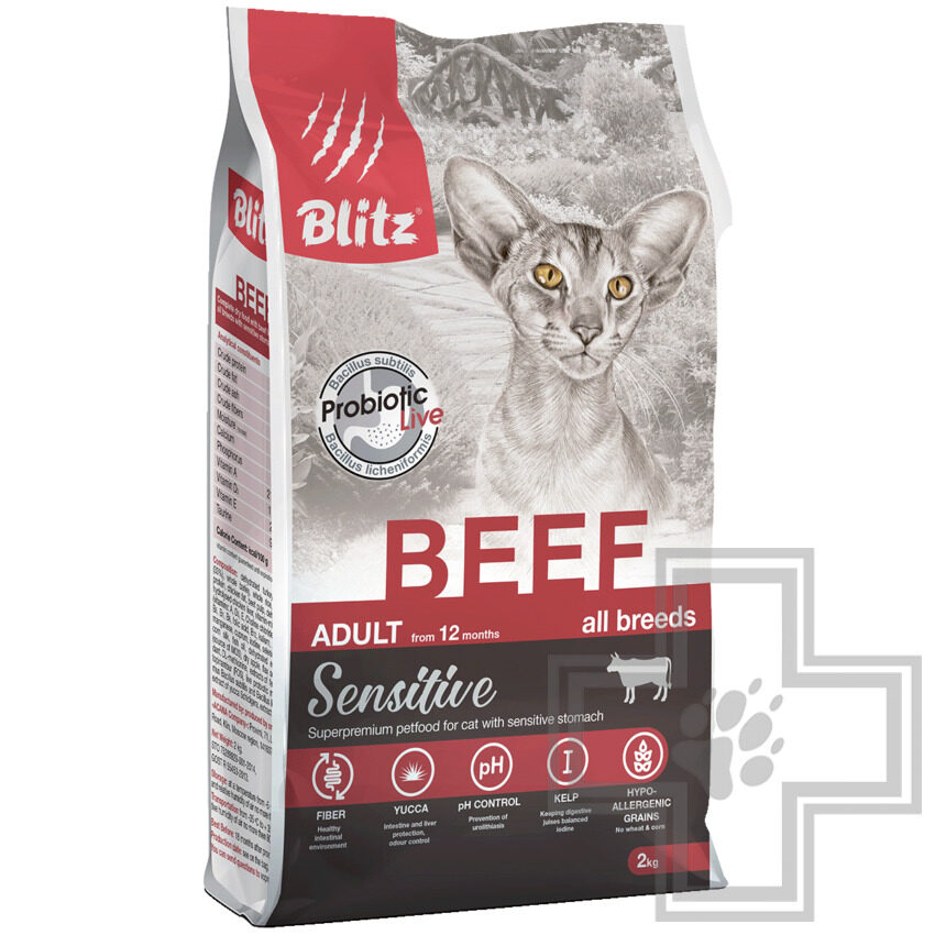 Blitz Sensitive Корм для взрослых кошек, с говядиной