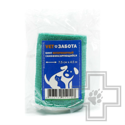VETЗАБОТА Бинт ветеринарный самофиксирующийся, зеленый