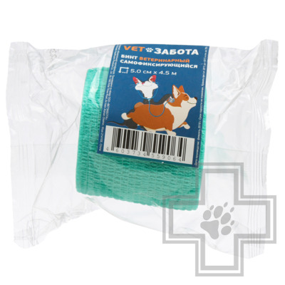 VETЗАБОТА Бинт ветеринарный самофиксирующийся, зеленый