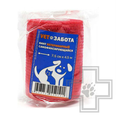 VETЗАБОТА Бинт ветеринарный самофиксирующийся, красный