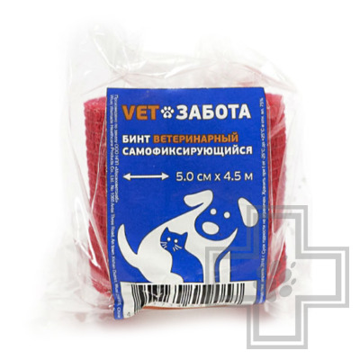 VETЗАБОТА Бинт ветеринарный самофиксирующийся, красный