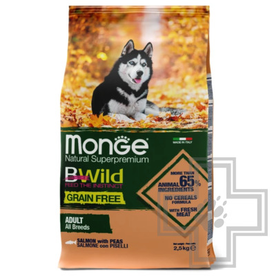 Monge BWild GRAIN FREE Корм беззерновой для взрослых собак всех пород, с лососем