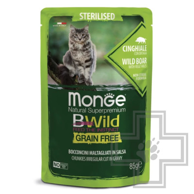 Monge Cat BWild GRAIN FREE Пресервы беззерновые для стерилизованных кошек, с диким кабаном и овощами