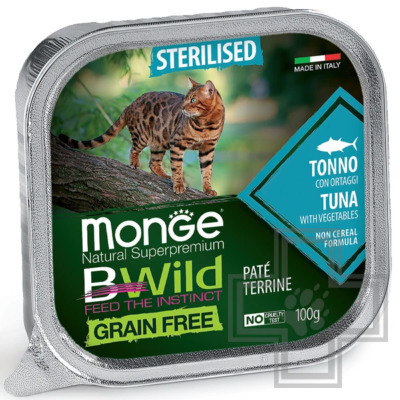 Monge Cat BWild GRAIN FREE Консервы беззерновые для взрослых стерилизованных кошек, с тунцом