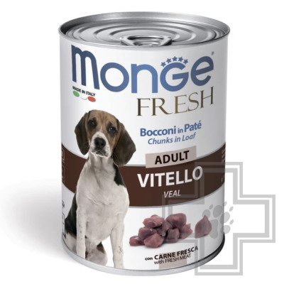 Monge Dog Fresh Chunks in Loaf Консервы для взрослых собак всех пород, мясной рулет из телятины