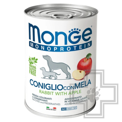 Monge Dog Natural Monoprotein Fruits Корм для взрослых собак всех пород, с кроликом и яблоком