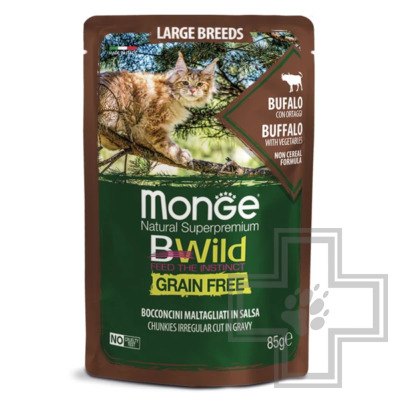 Monge BWild GRAIN FREE Пресервы для котят и взрослых кошек крупных пород, с мясом буйвола и овощами