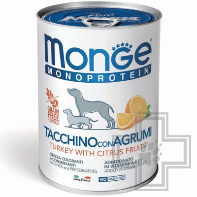 Monge Dog Natural Monoprotein Fruits Консервы для взрослых собак всех пород, с индейкой и цитрусами