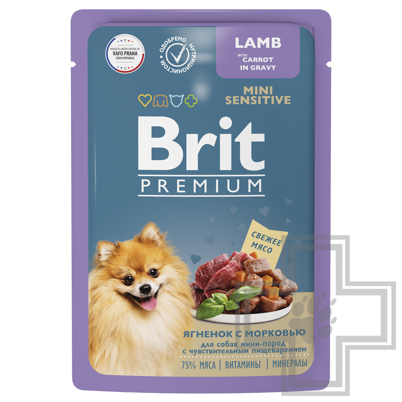 Брит Пресервы для собак мелких пород с чувствительным пищеварением, с ягненком и морковью в соусе