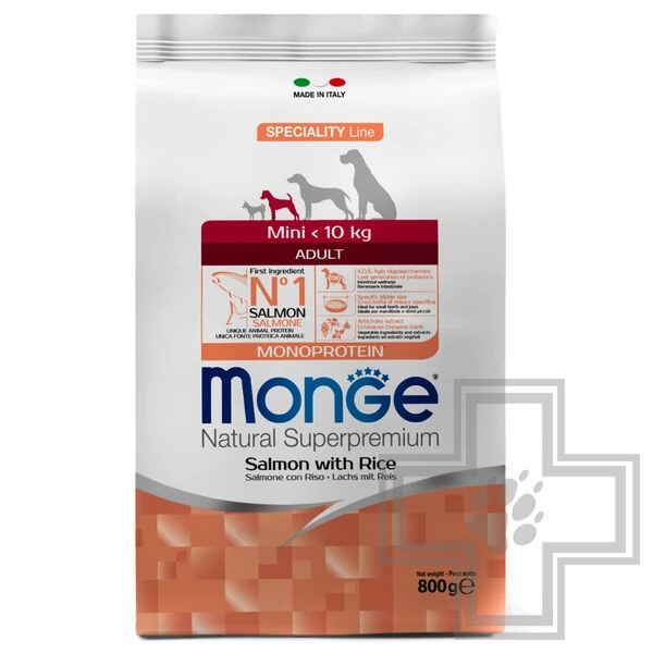 Monge Speciality Line Monoprotein Mini Корм для взрослых собак мелких пород, с лососем и рисом