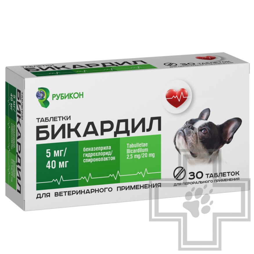 Бикардил Таблетки для лечения застойной сердечной недостаточности у собак Бикардил Таблетки для лечения застойной сердечной недостаточности у собак