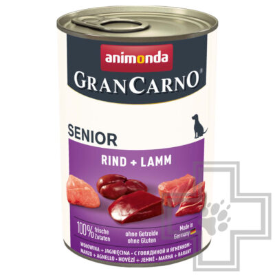 GranCarno Консервы для пожилых собак, кусочки с говядиной и ягнёнком