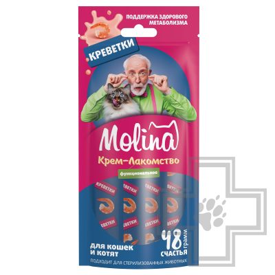 Molina Крем-лакомство с креветками для взрослых кошек, для поддержания здорового метаболизма