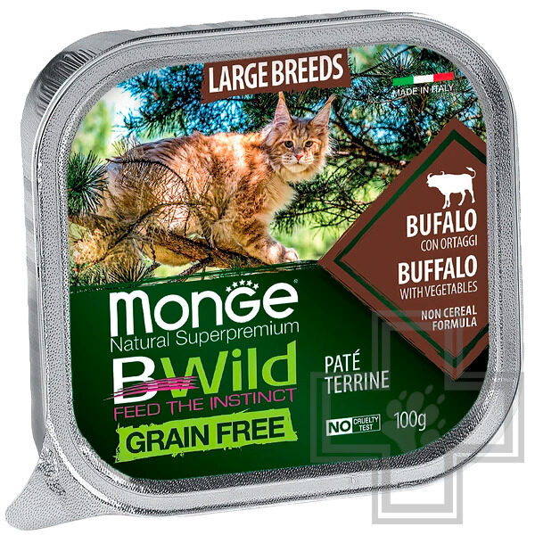 Monge Cat BWild GRAIN FREE Пресервы для котят и взрослых кошек, с буйволом и овощами