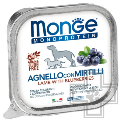 Monge Dog Natural Monoprotein Fruits Пресервы для взрослых собак, с ягненком и черникой